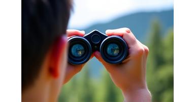 Person looking through high-quality binoculars in nature